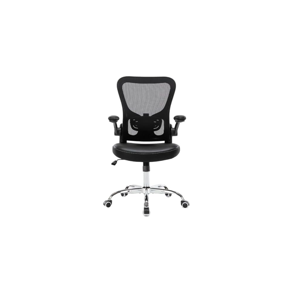 Office Chair, Mesh Ergonomic Desk Computer Chair with PU Leather Flip-up Armrest, Home Task Chair with Lumbar Support, Adjustable Executive Mid Back, Rolling Swivel,Black