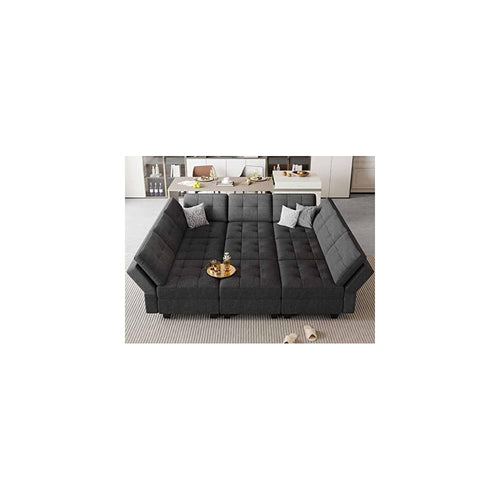 Belffin Modular Sectional Sleeper Sofa Couch with Storage Seat Reversible Modular Sofa Couch Oversized Sleeper Sectional Sofa Bed Set Dark Grey