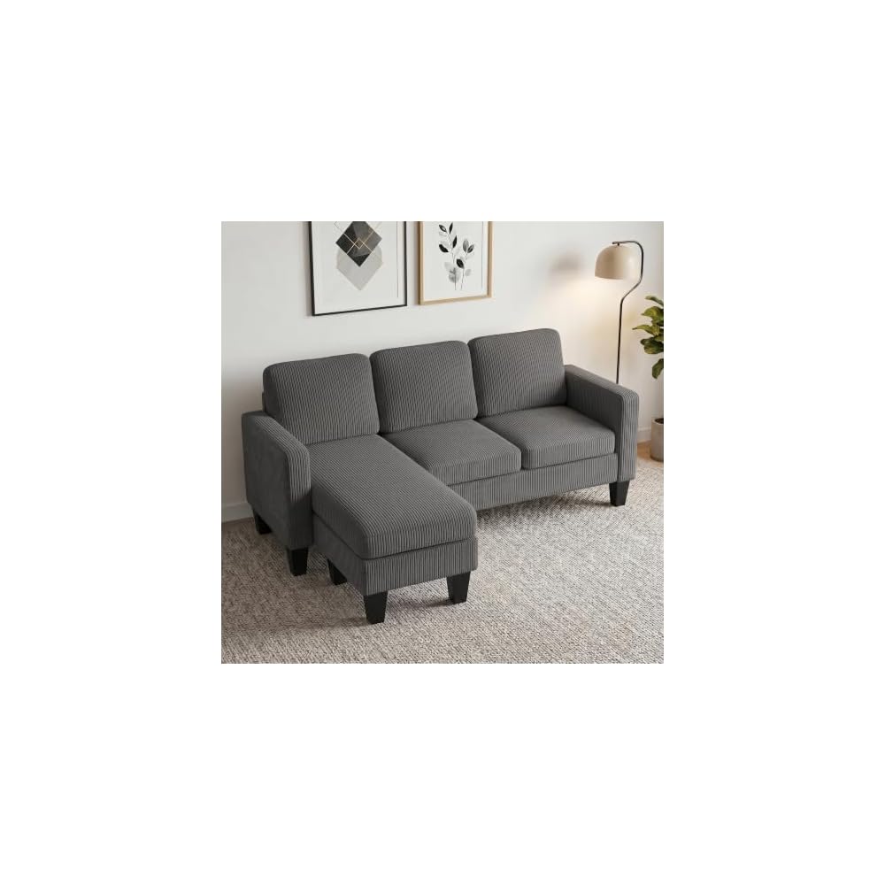 HOMCOM 73" L-Shaped Sectional Sofa 3 Seater Couch 2200lb Capacity Dark Gray