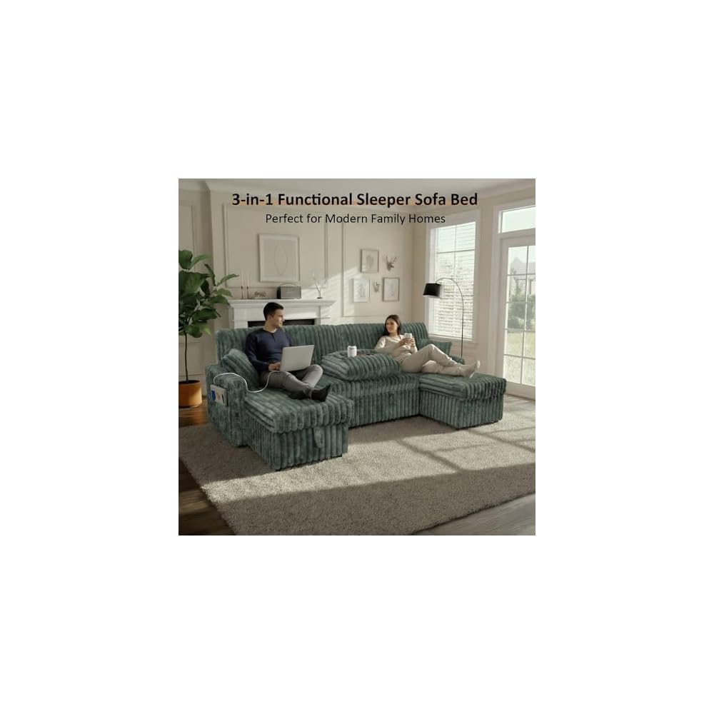 KCGKCG 104" U Shaped Sleeper Sofa Bed, Pull Out Couches for Living Room