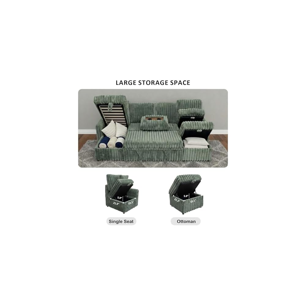 KCGKCG 104" U Shaped Sleeper Sofa Bed, Pull Out Couches for Living Room
