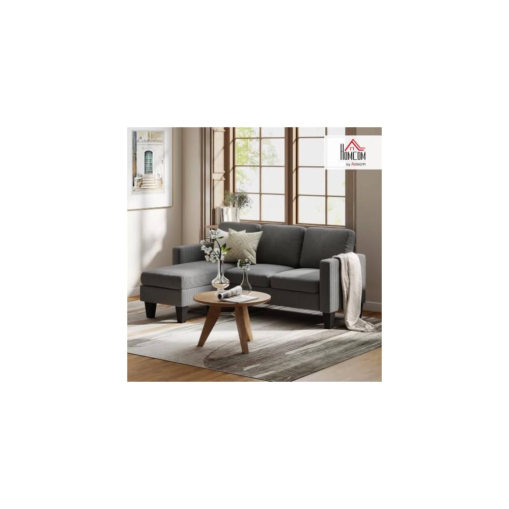 HOMCOM 73" L-Shaped Sectional Sofa 3 Seater Couch 2200lb Capacity Dark Gray