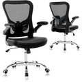 Office Chair, Mesh Ergonomic Desk Computer Chair with PU Leather Flip-up Armrest, Home Task Chair with Lumbar Support, Adjustable Executive Mid Back, Rolling Swivel,Black