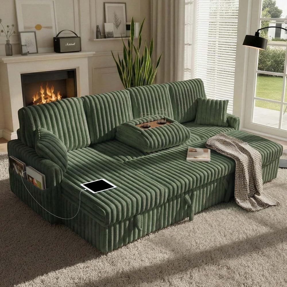 KCGKCG 104" U Shaped Sleeper Sofa Bed, Pull Out Couches for Living Room